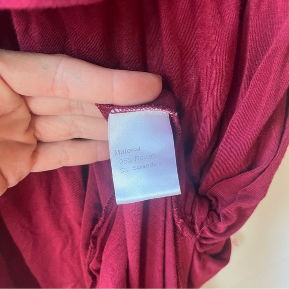 Burgundy Maxi Dress Women’s Size Large L Off Shoulder Flutter Sleeve Slit Gown - Picture 6 of 7